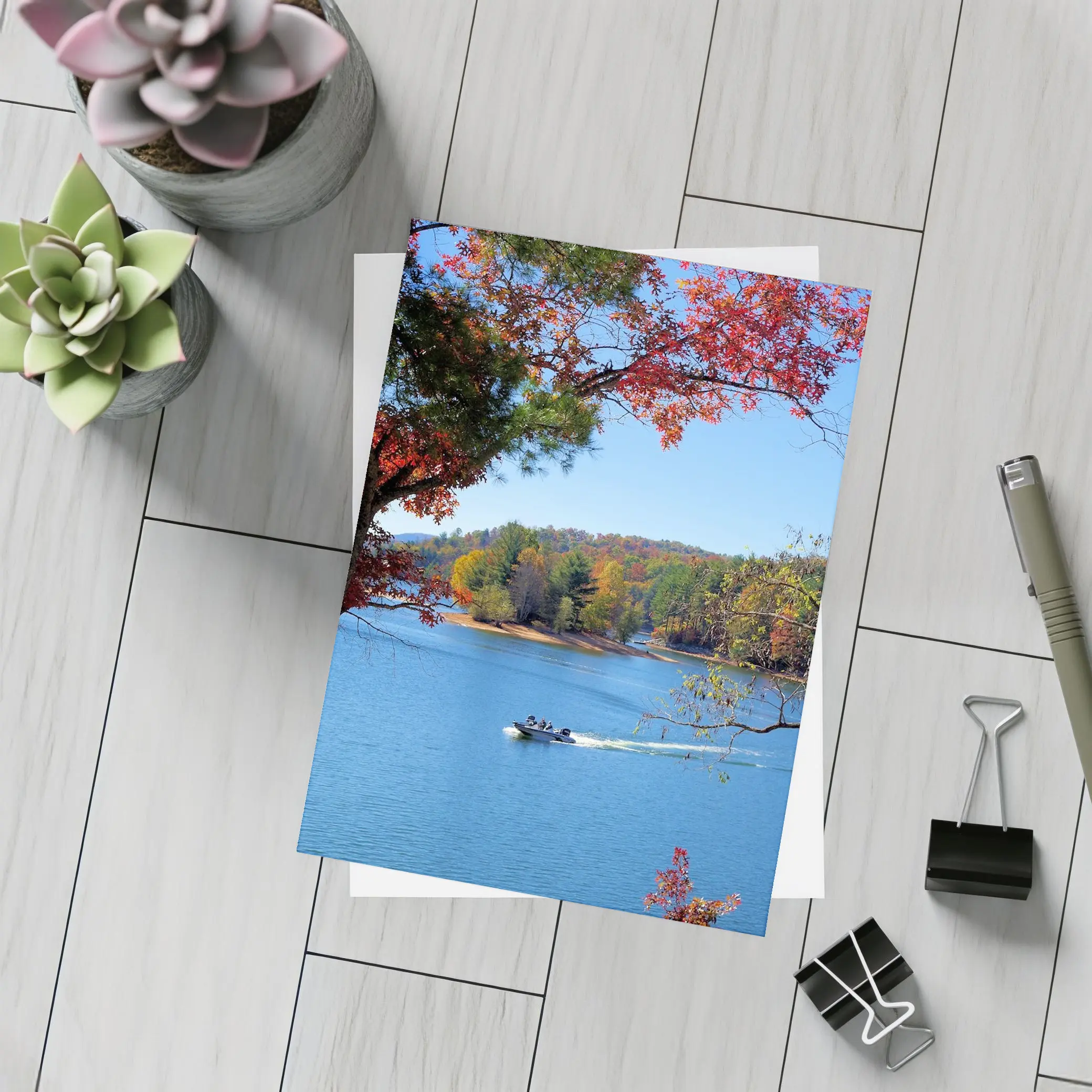 Autumn Lake Boat Ride Colorful Forest – Postcards