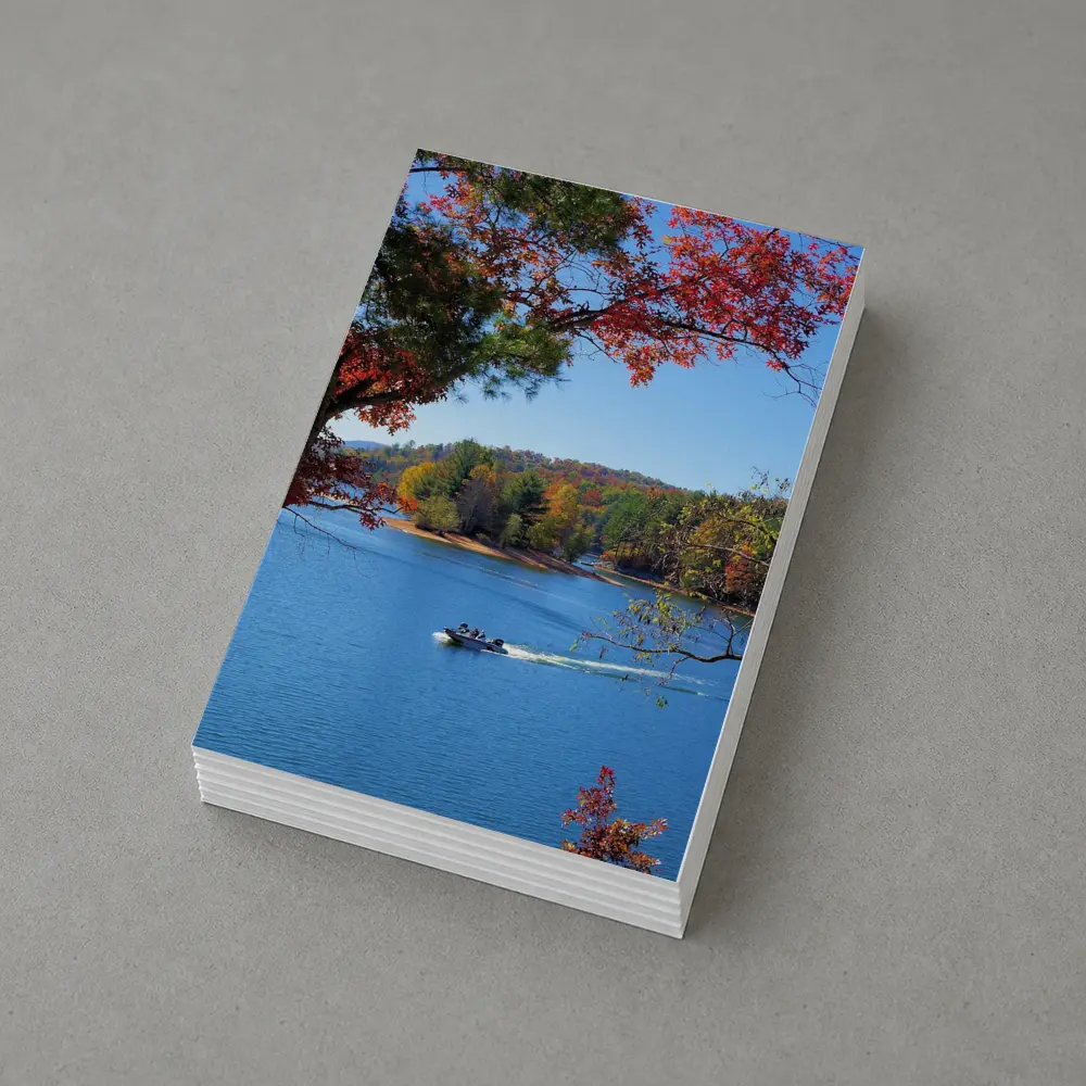 Autumn Lake Boat Ride Colorful Forest – Postcards