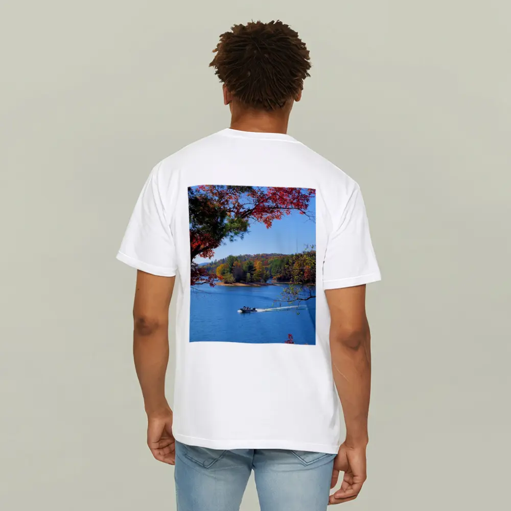 Autumn Lake Boat Ride Colorful Forest – T-Shirts