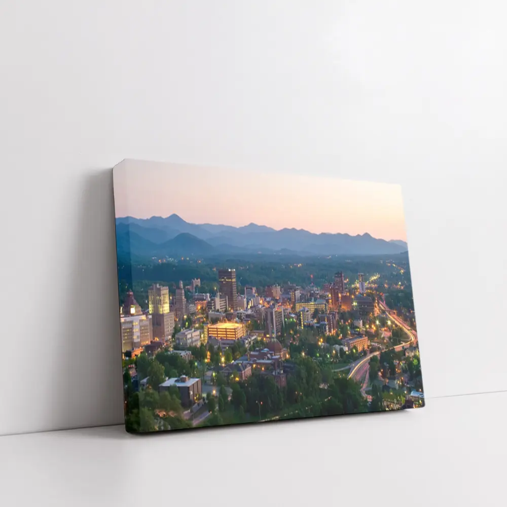 Asheville City Skyline at Dusk Mountains – Wall Art