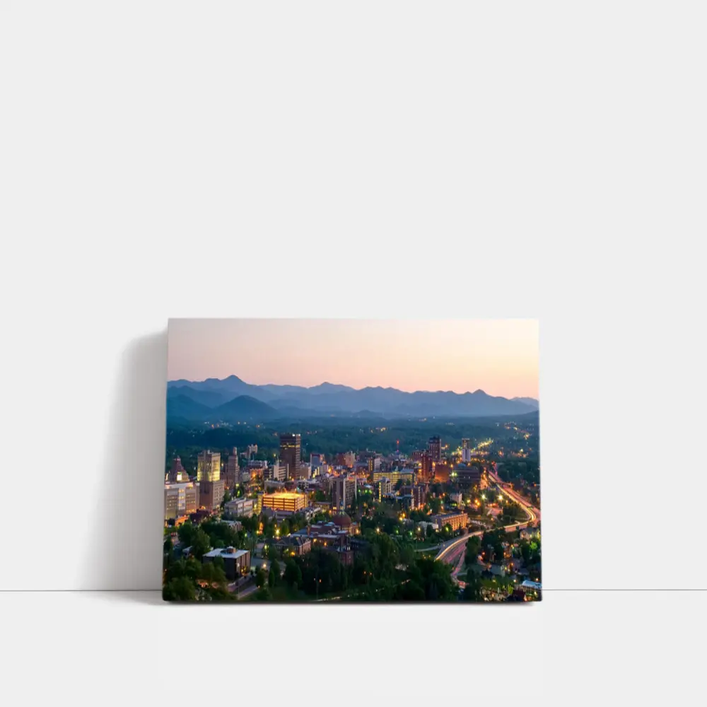 Asheville City Skyline at Dusk Mountains – Wall Art
