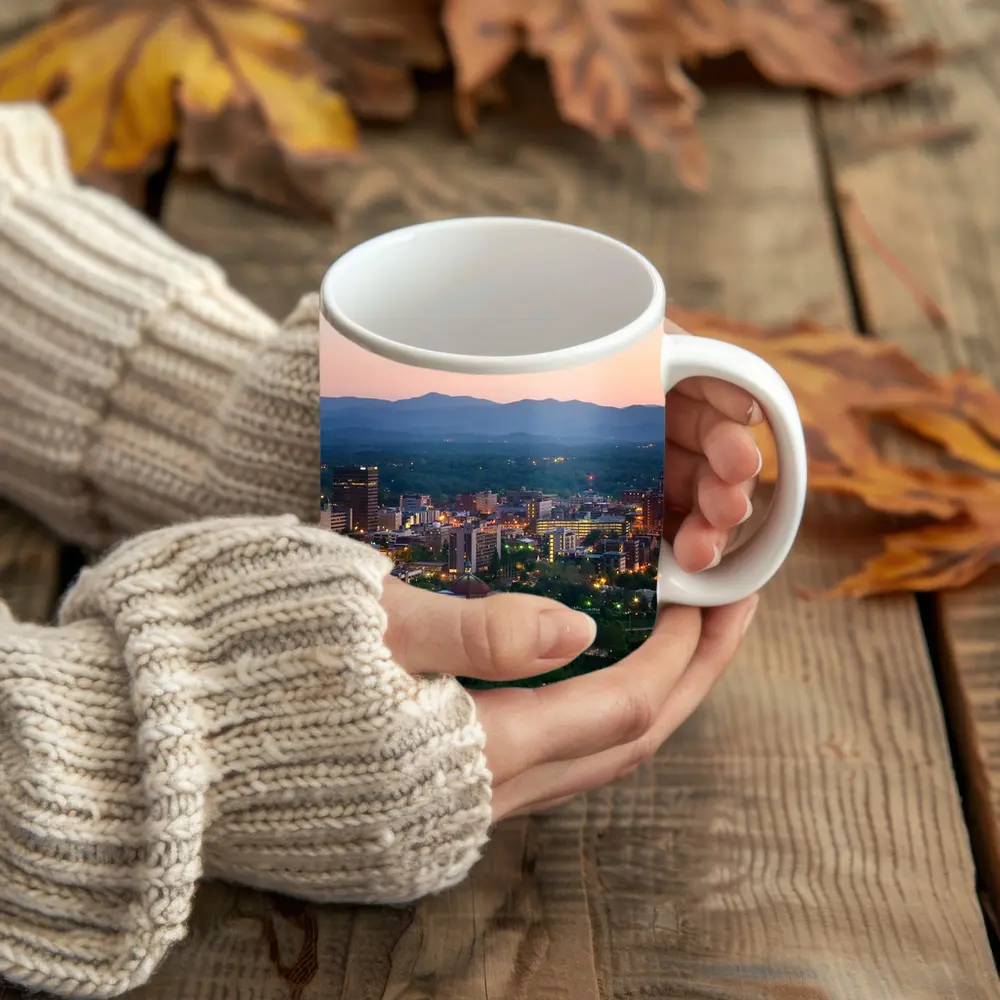 Asheville City Skyline at Dusk Mountains – Mugs