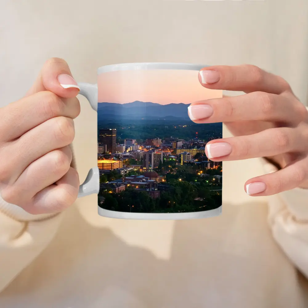 Asheville City Skyline at Dusk Mountains – Mugs
