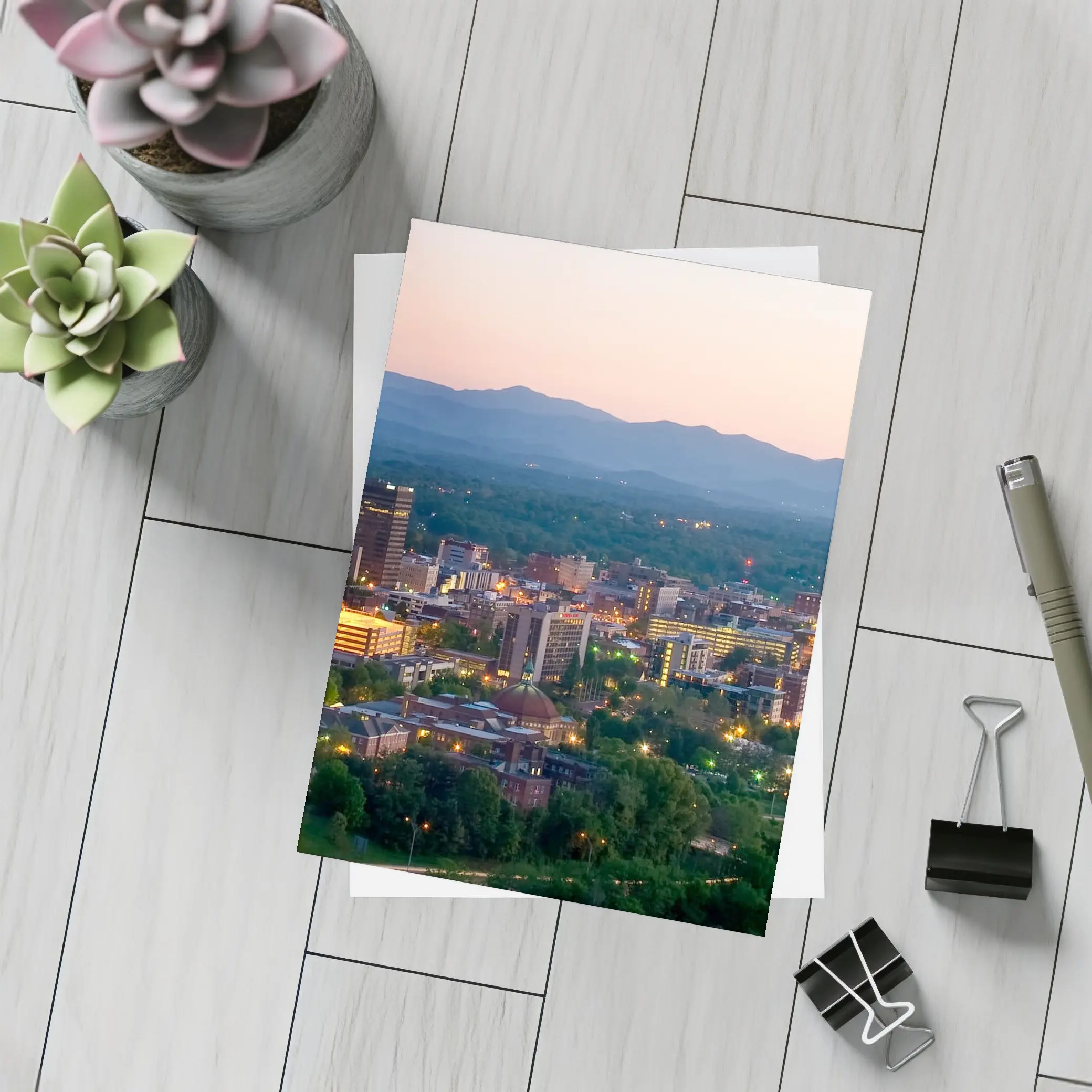 Asheville City Skyline at Dusk Mountains – Postcards