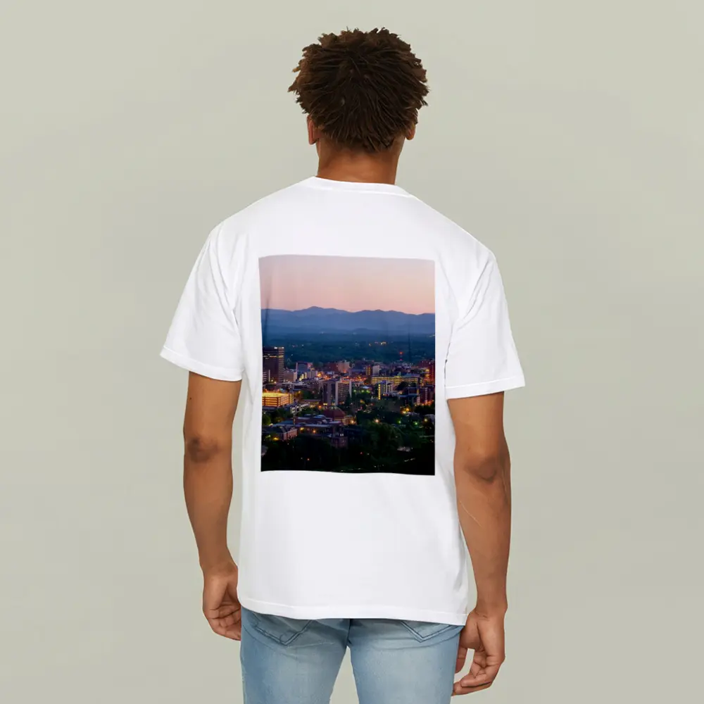Asheville City Skyline at Dusk Mountains – T-Shirts