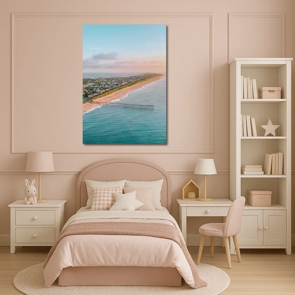Aerial Beach Pier Coastal Town Sunset View – Wall Art