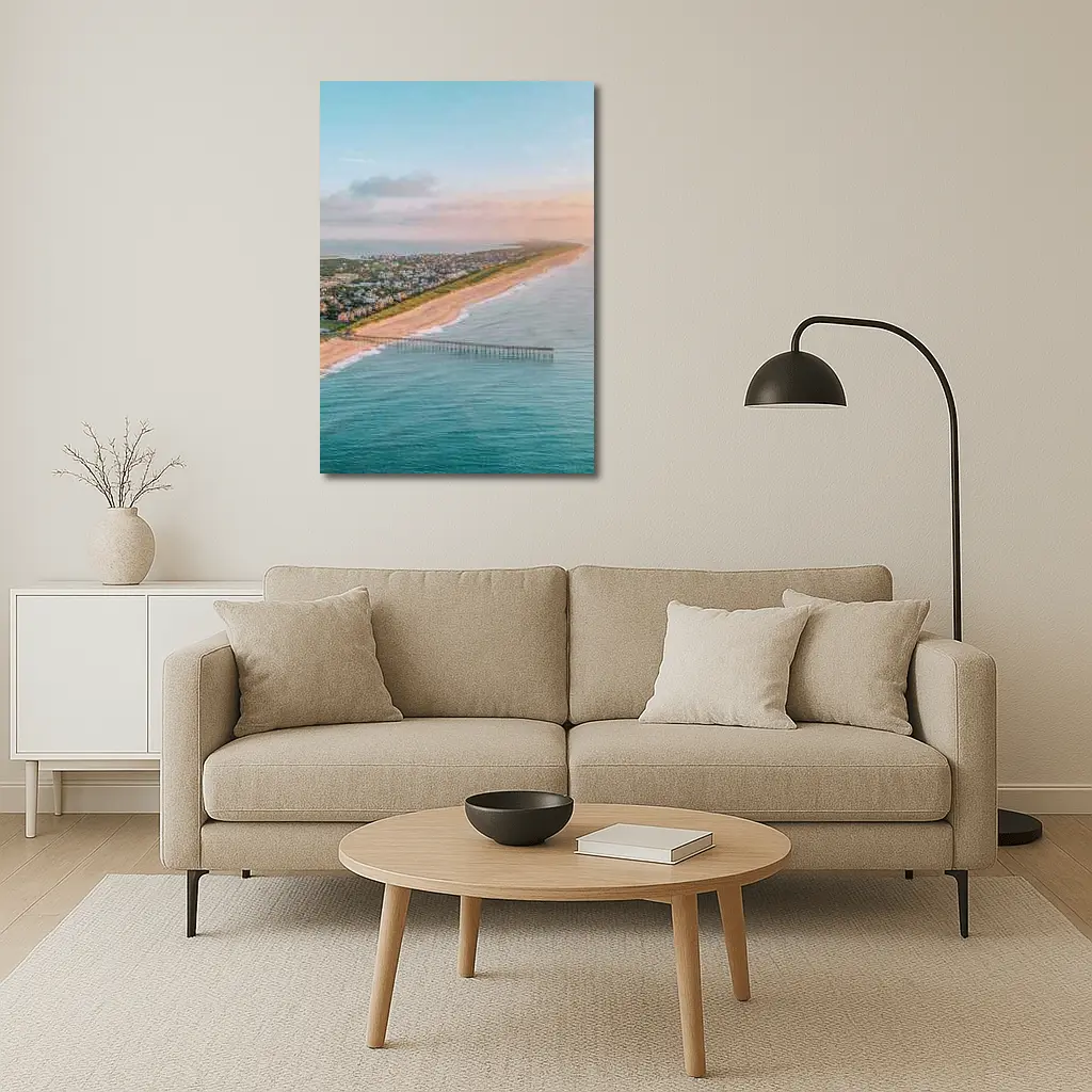 Aerial Beach Pier Coastal Town Sunset View – Wall Art