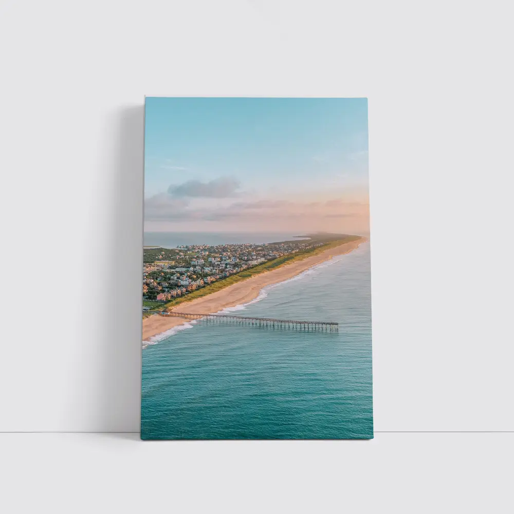 Aerial Beach Pier Coastal Town Sunset View – Wall Art