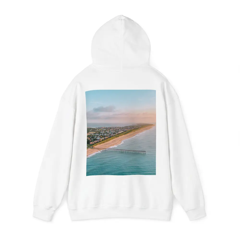 Aerial Beach Pier Coastal Town Sunset View – Hoodies
