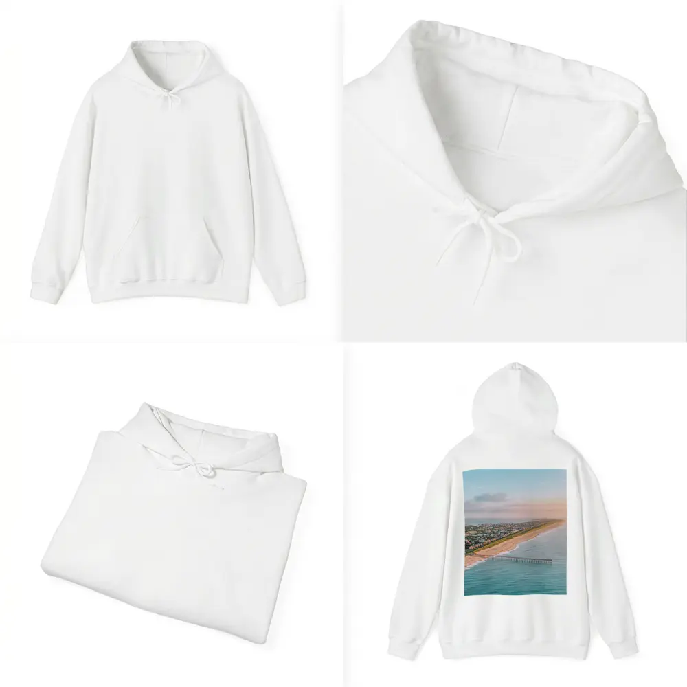 Aerial Beach Pier Coastal Town Sunset View – Hoodies