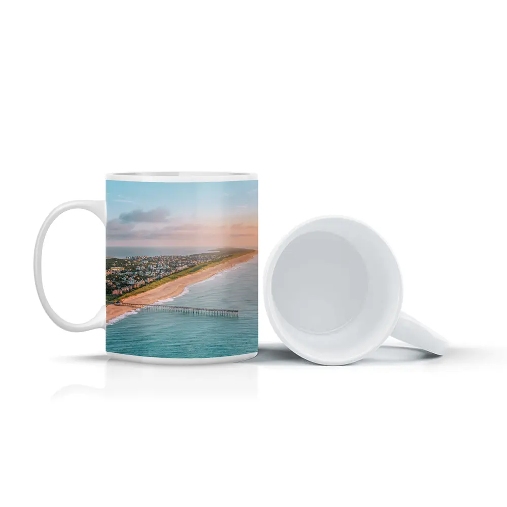 Aerial Beach Pier Coastal Town Sunset View – Mugs