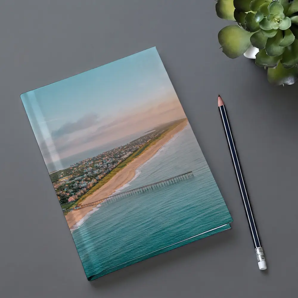 Aerial Beach Pier Coastal Town Sunset View – Notebooks