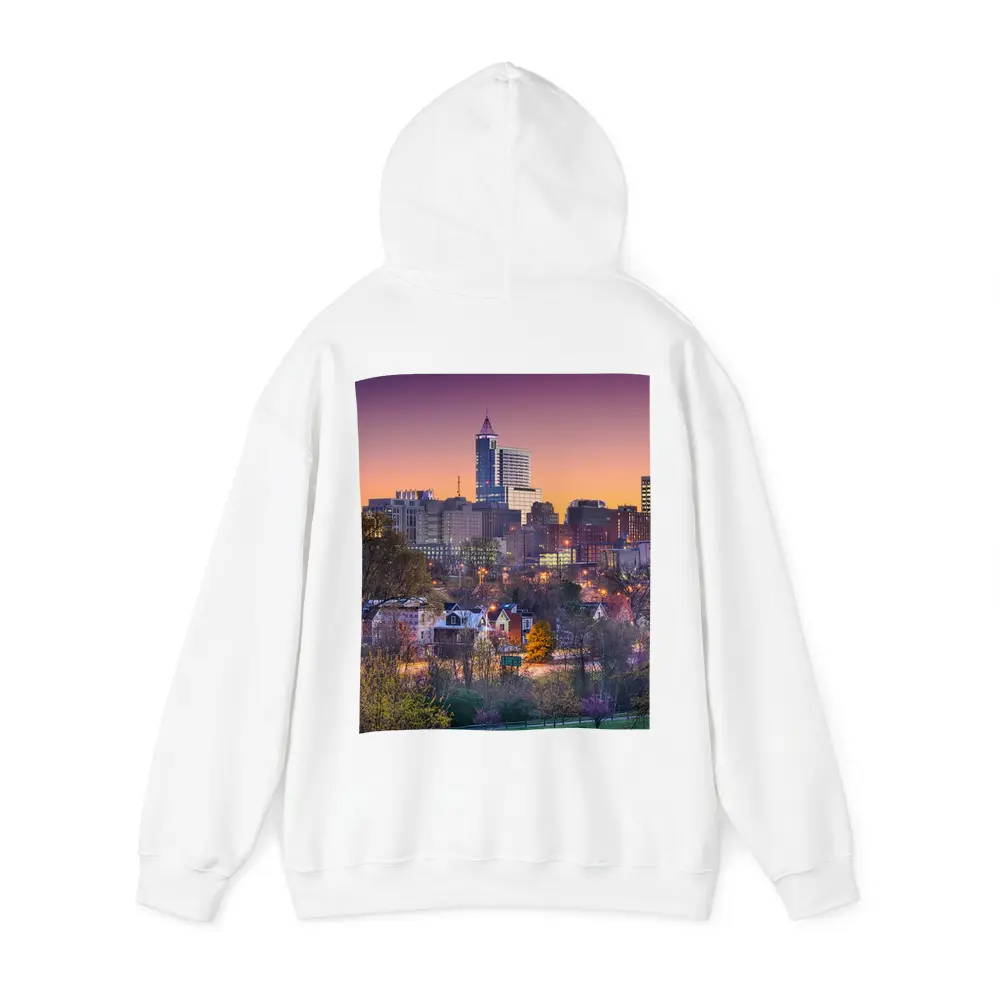 Raleigh City Skyline at Purple Sunset – Hoodies