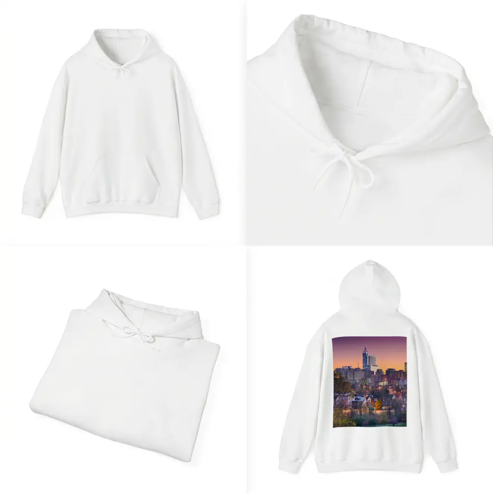 Raleigh City Skyline at Purple Sunset – Hoodies
