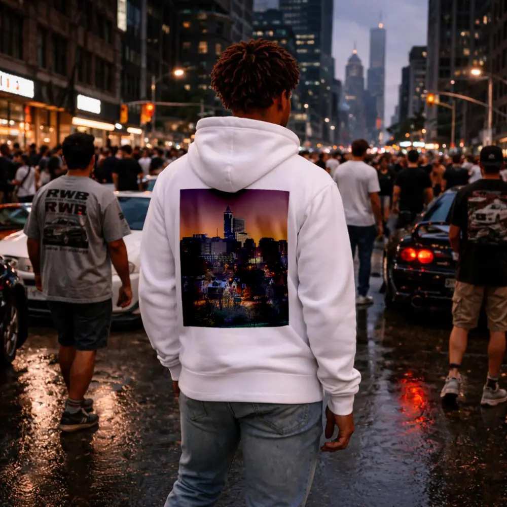 Raleigh City Skyline at Purple Sunset – Hoodies