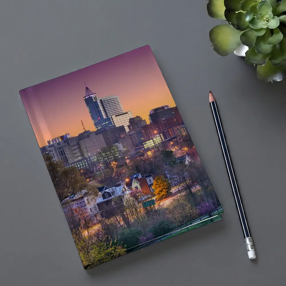 Raleigh City Skyline at Purple Sunset – Notebooks