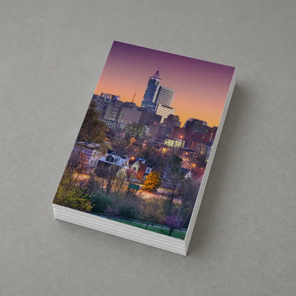 Raleigh City Skyline at Purple Sunset – Postcards