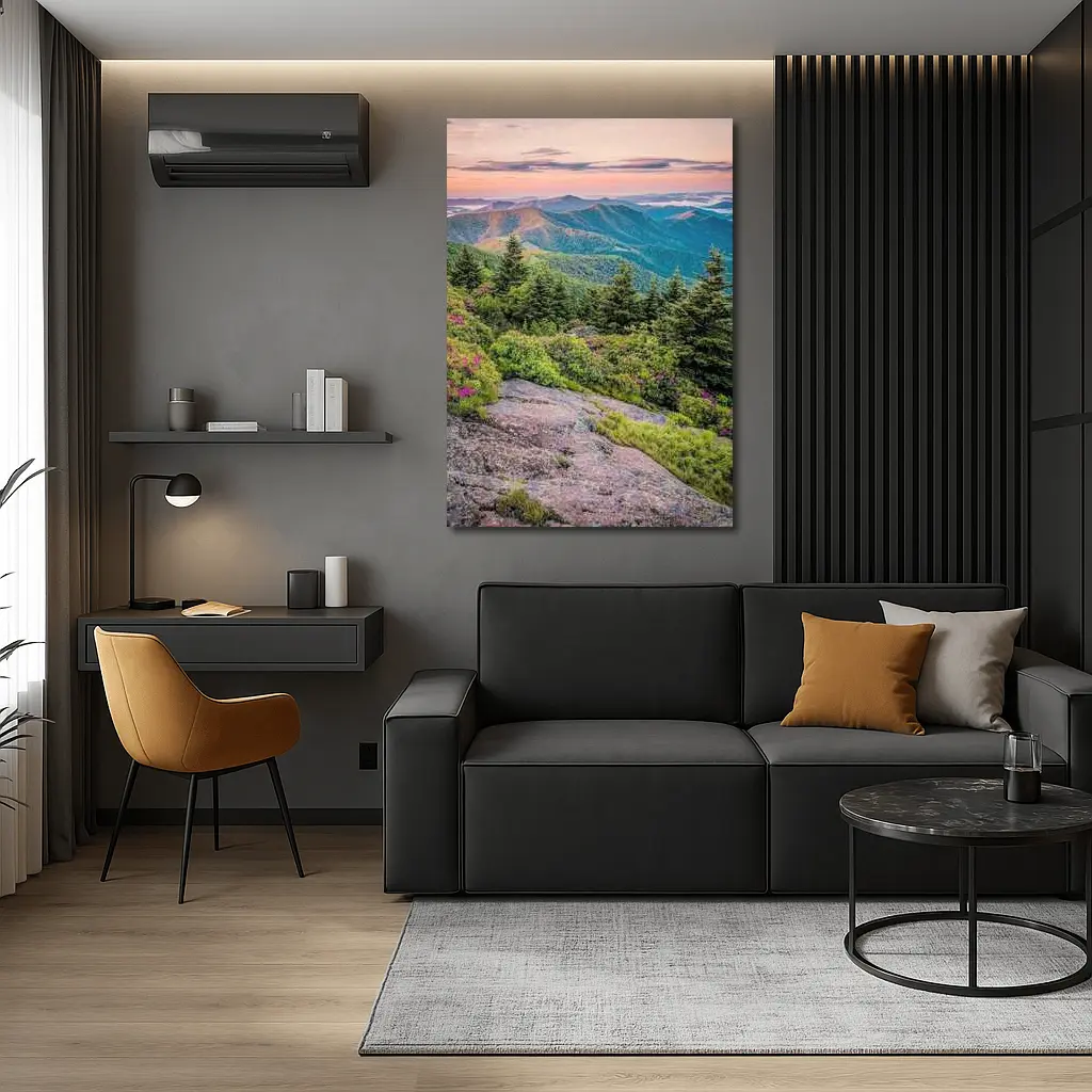 Blue Ridge Mountains Sunrise Pink Wildflowers – Wall Art