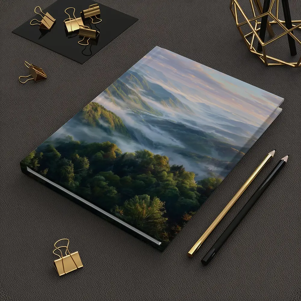 Misty Mountain Forest Valley at Sunrise – Notebooks