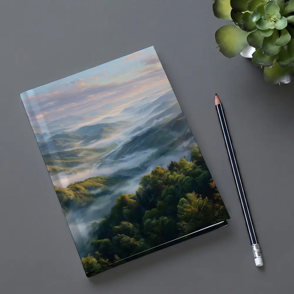 Misty Mountain Forest Valley at Sunrise – Notebooks