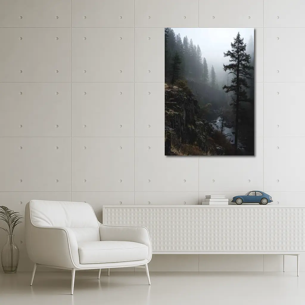 Foggy Forest Canyon River Dark Moody – Wall Art