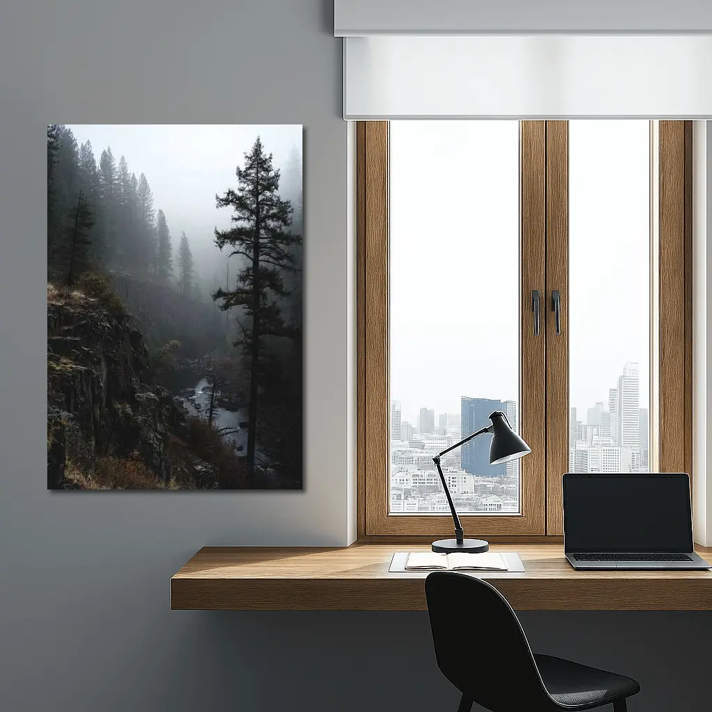 Foggy Forest Canyon River Dark Moody – Wall Art