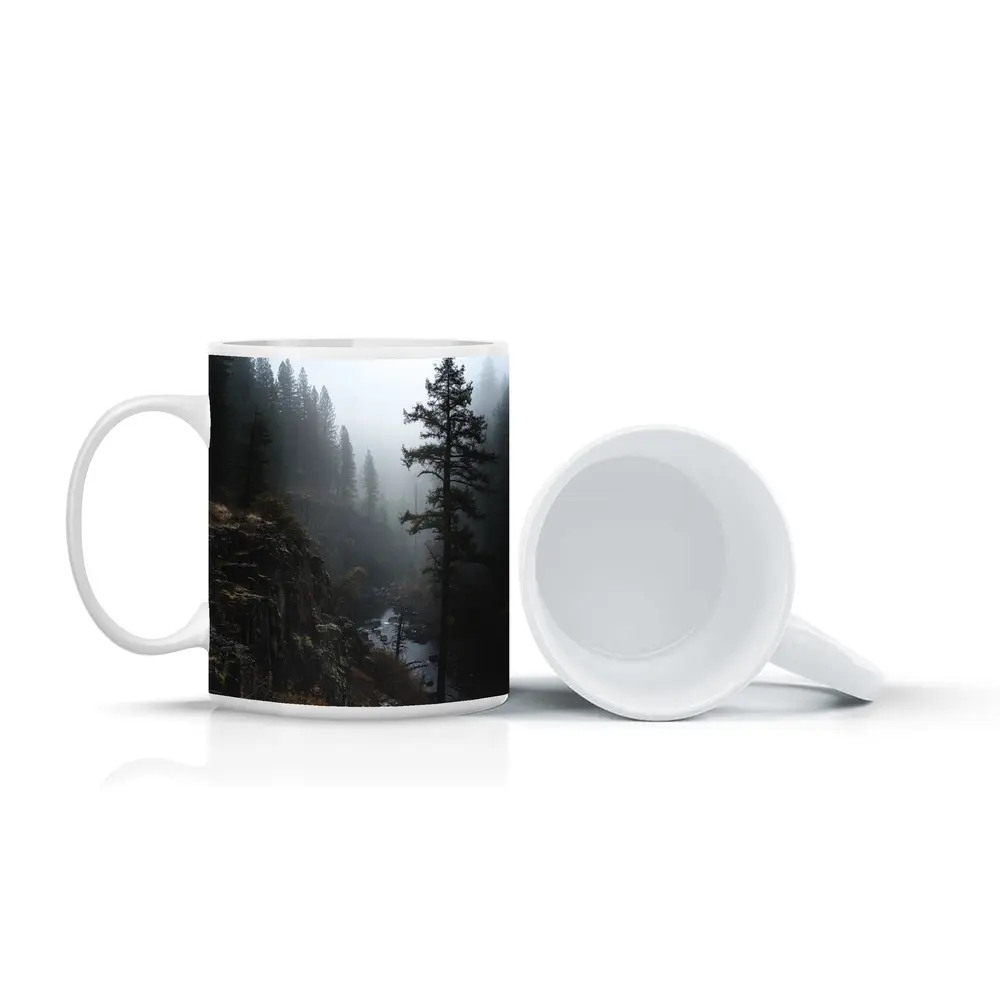 Foggy Forest Canyon River Dark Moody – Mugs