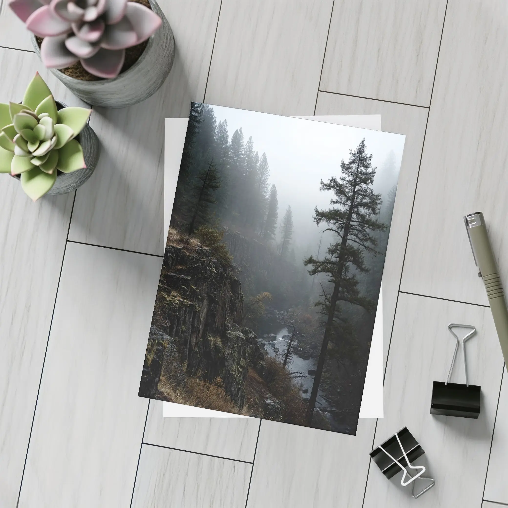 Foggy Forest Canyon River Dark Moody – Postcards