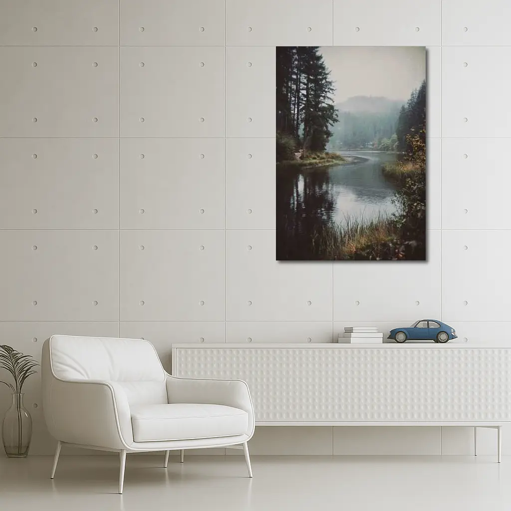 Misty Forest Lake Reflected Still Water – Wall Art