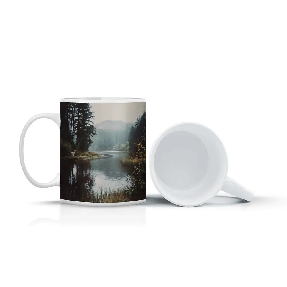 Misty Forest Lake Reflected Still Water – Mugs