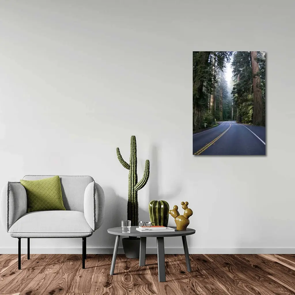 Misty Redwood Forest Road Tall Trees – Wall Art