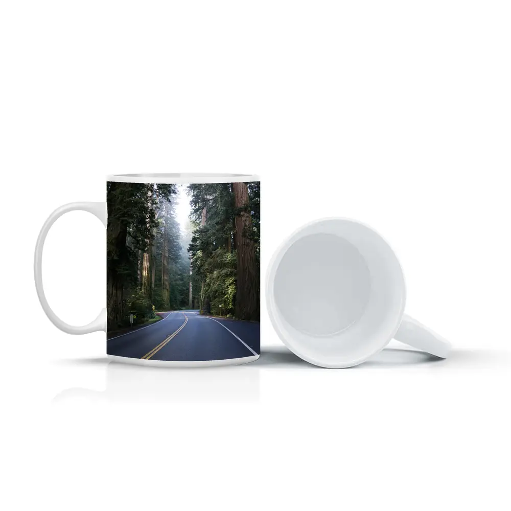 Misty Redwood Forest Road Tall Trees – Mugs