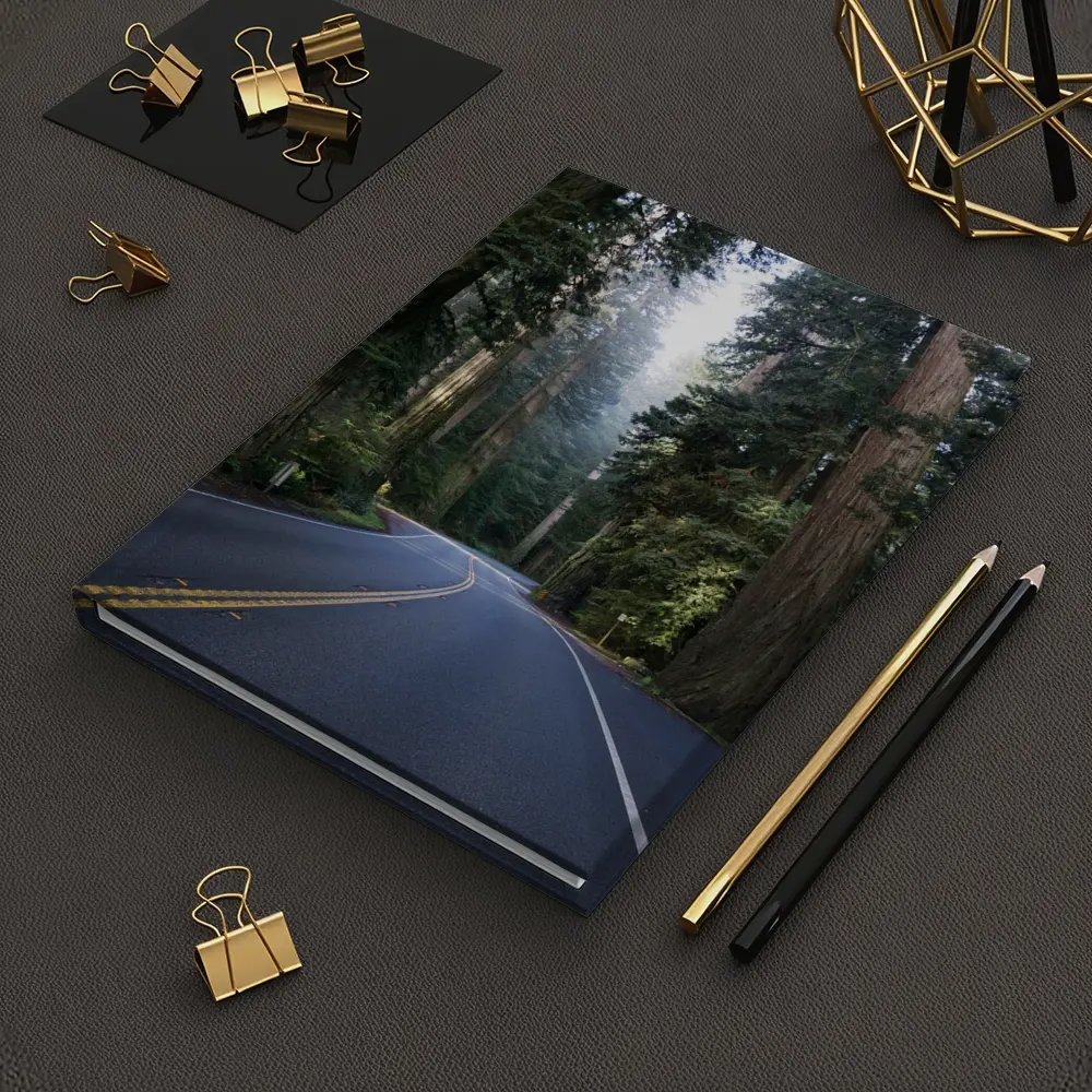 Misty Redwood Forest Road Tall Trees – Notebooks