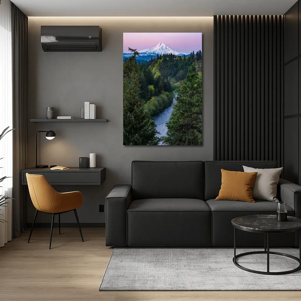 Mount Hood Snow Peak River Forest Sunset – Wall Art