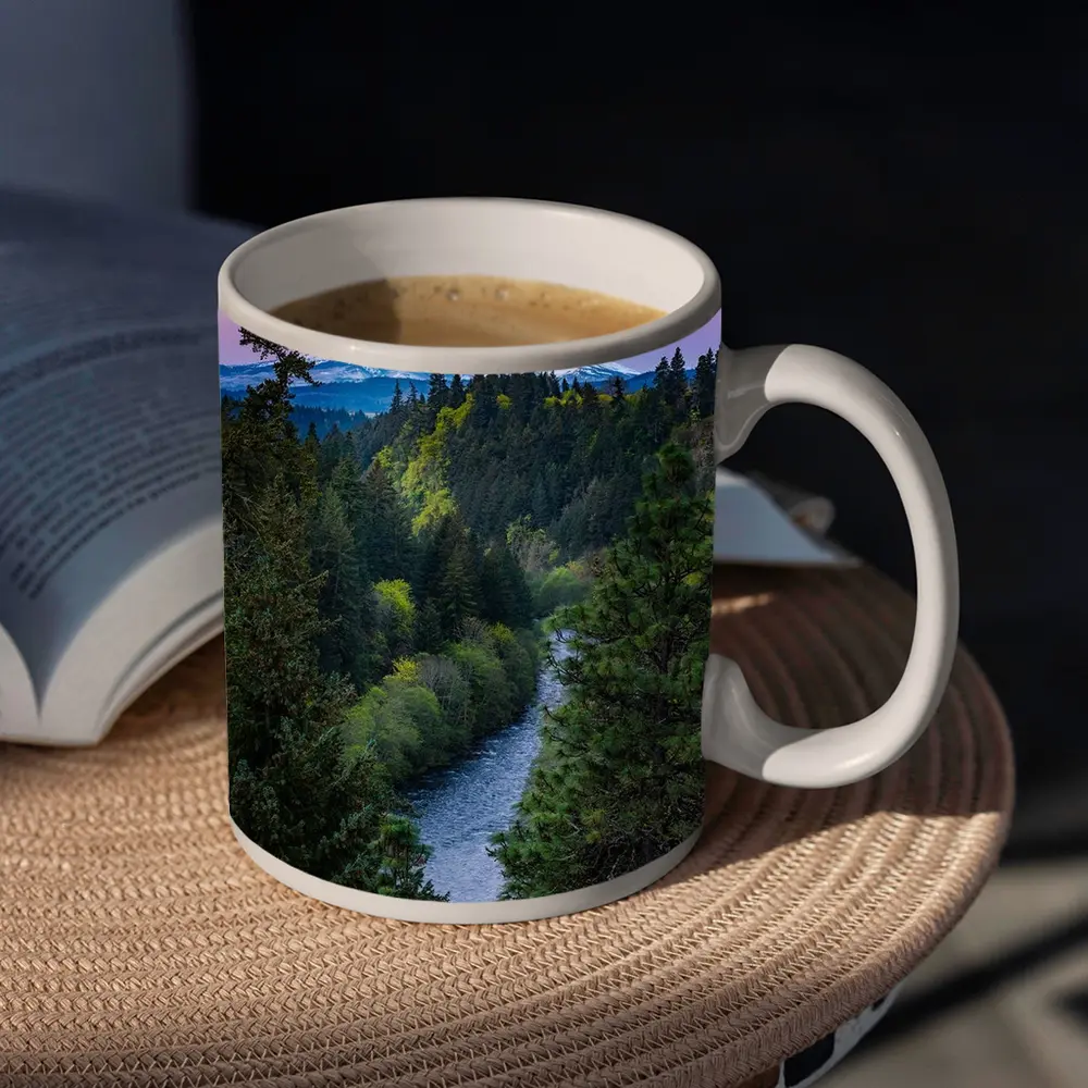 Mount Hood Snow Peak River Forest Sunset – Mugs