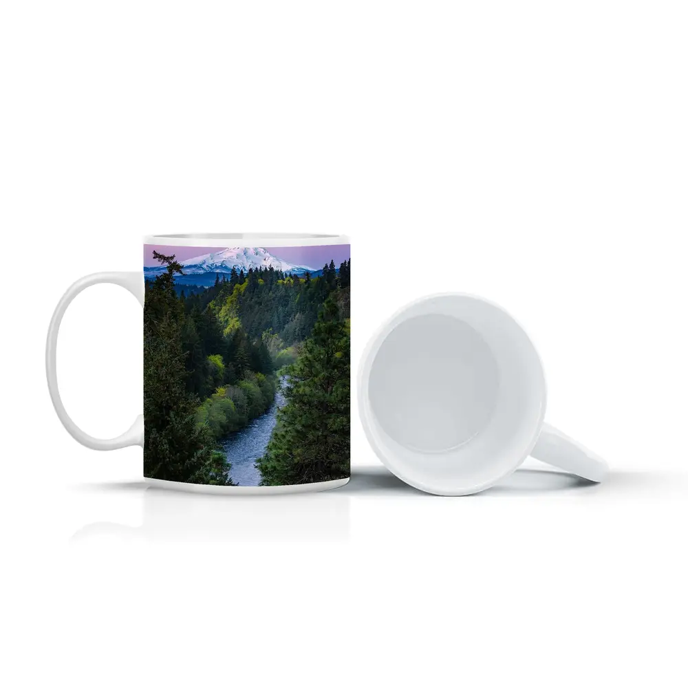 Mount Hood Snow Peak River Forest Sunset – Mugs
