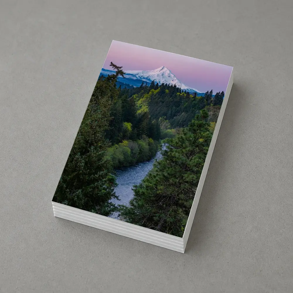 Mount Hood Snow Peak River Forest Sunset – Postcards