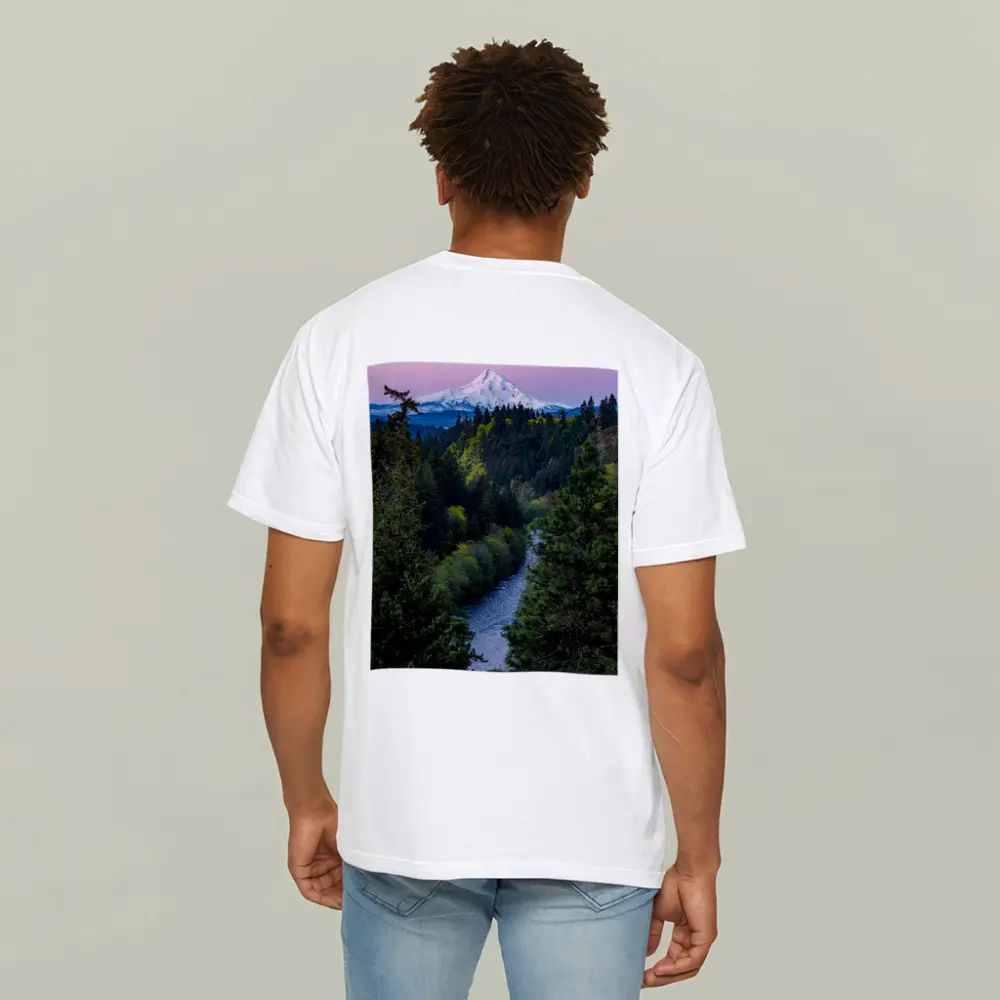 Mount Hood Snow Peak River Forest Sunset – T-Shirts