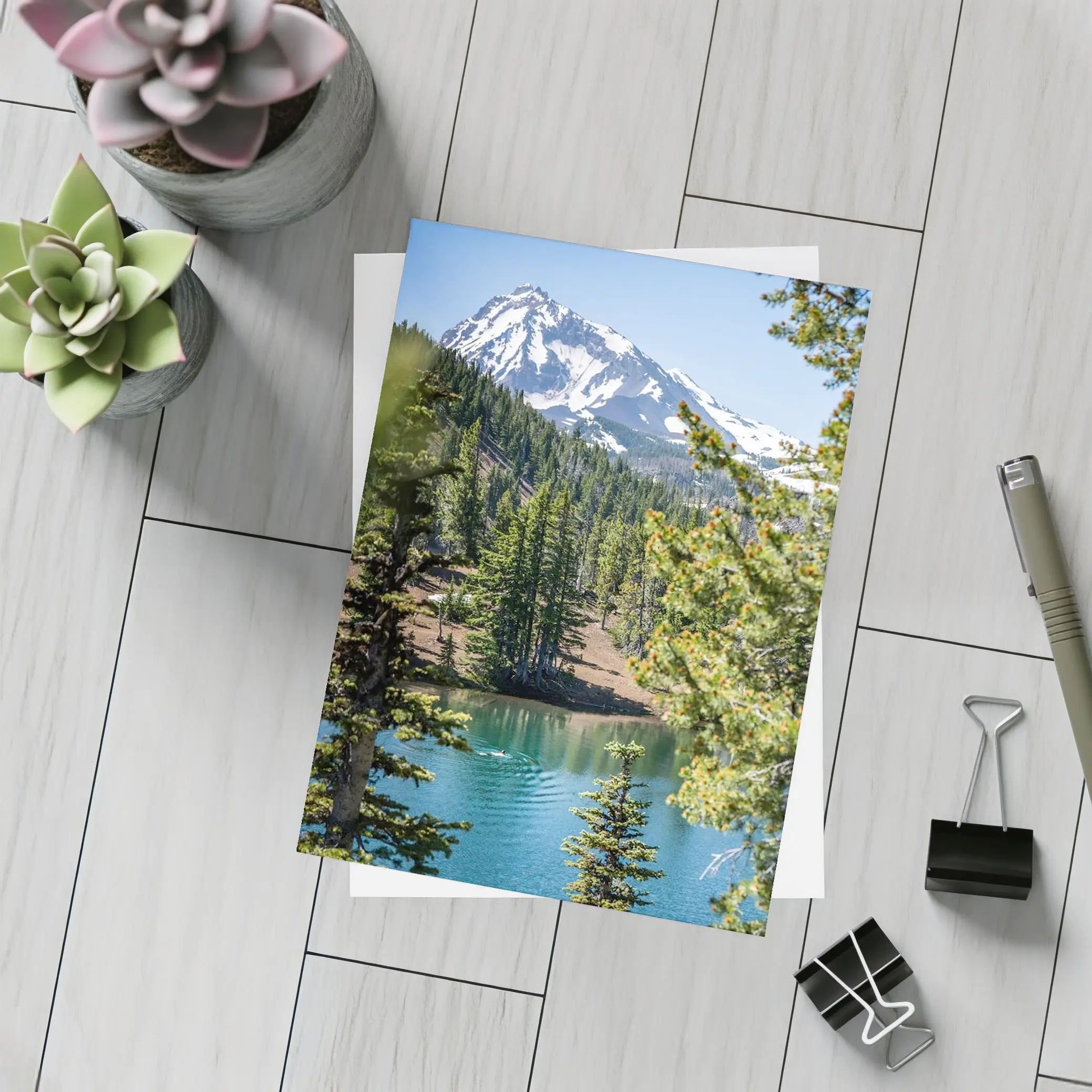 Snow Mountain Lake Forest Pine Trees – Postcards