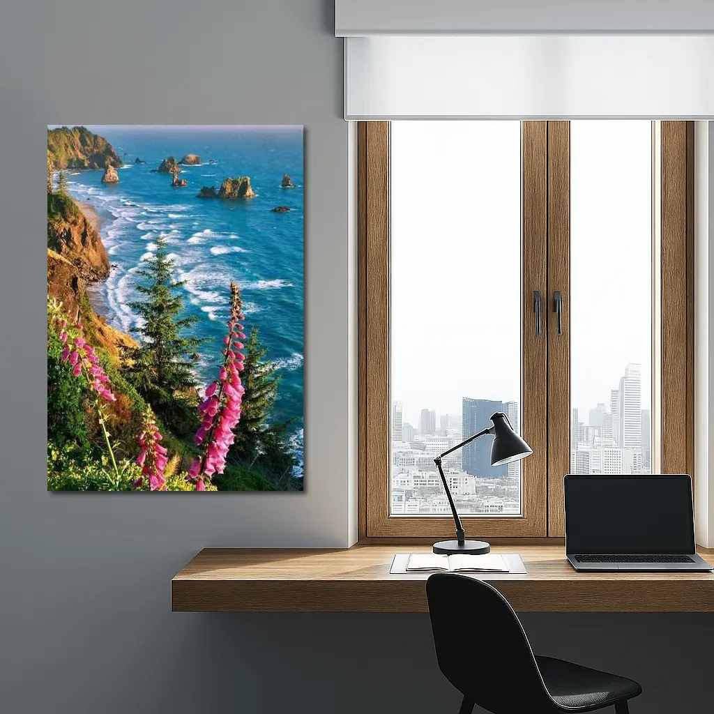 Foxglove Flowers Oregon Coastal Cliffs Ocean – Wall Art