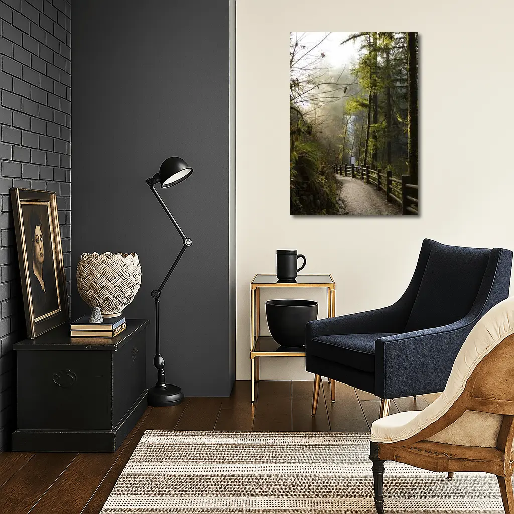 Misty Forest Trail Path Tall Trees – Wall Art