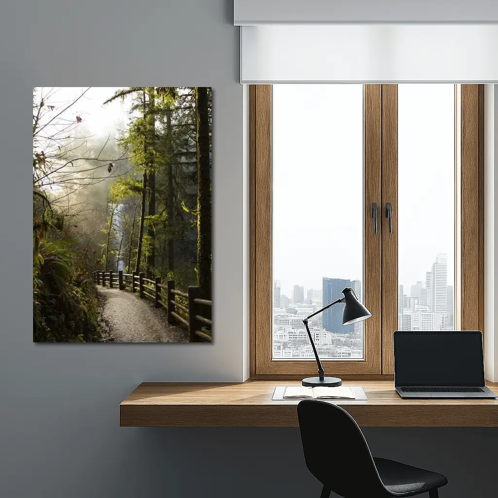 Misty Forest Trail Path Tall Trees – Wall Art