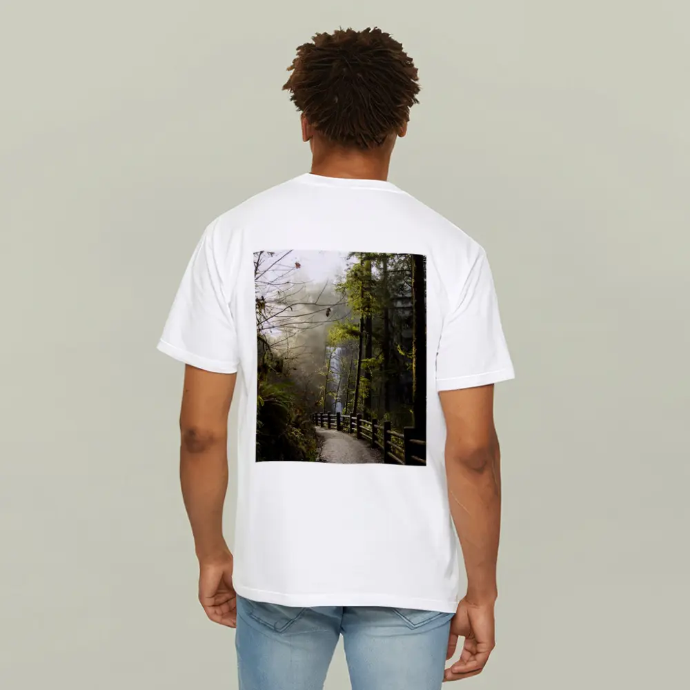 Misty Forest Trail Path Tall Trees – T-Shirts