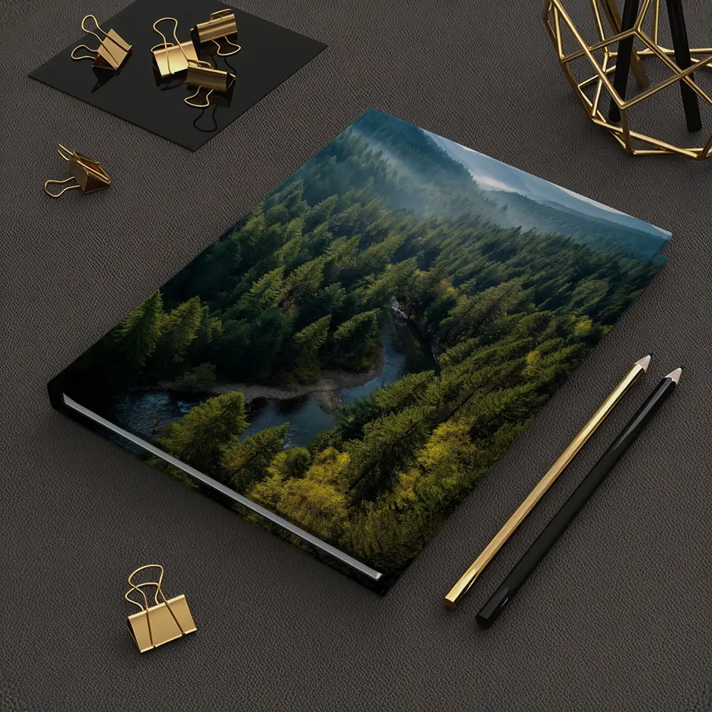 Aerial Forest River Valley Misty Mountains – Notebooks