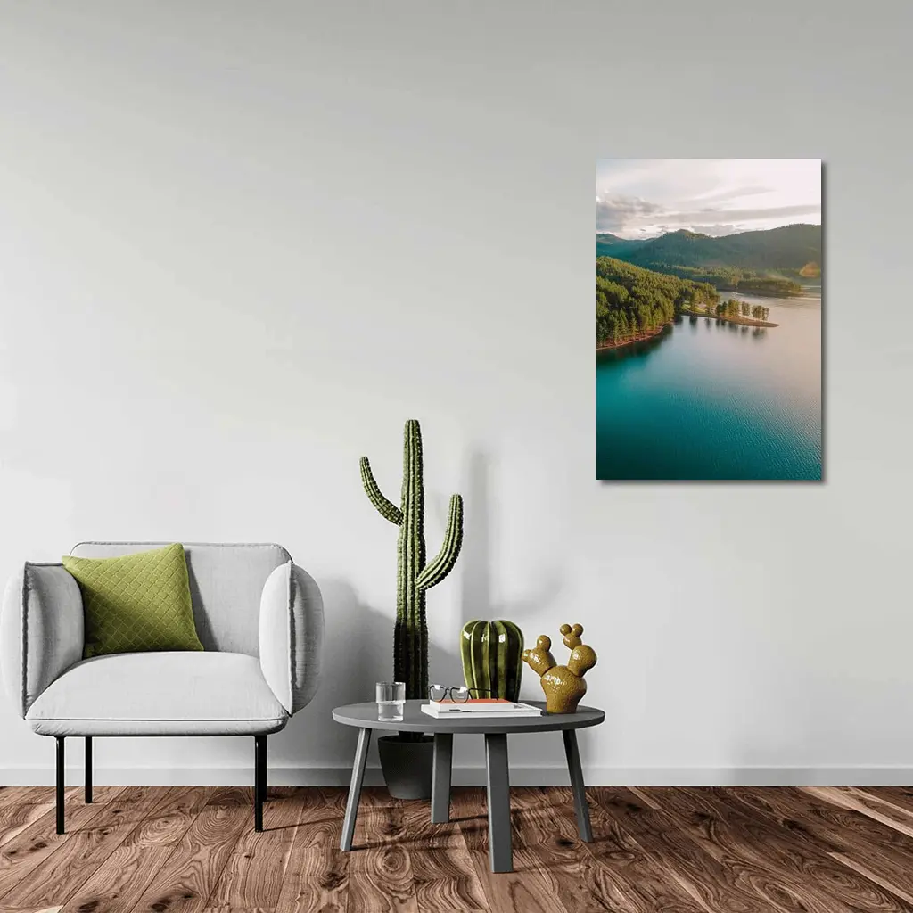 Aerial Teal Lake Forest Mountains Landscape View – Wall Art