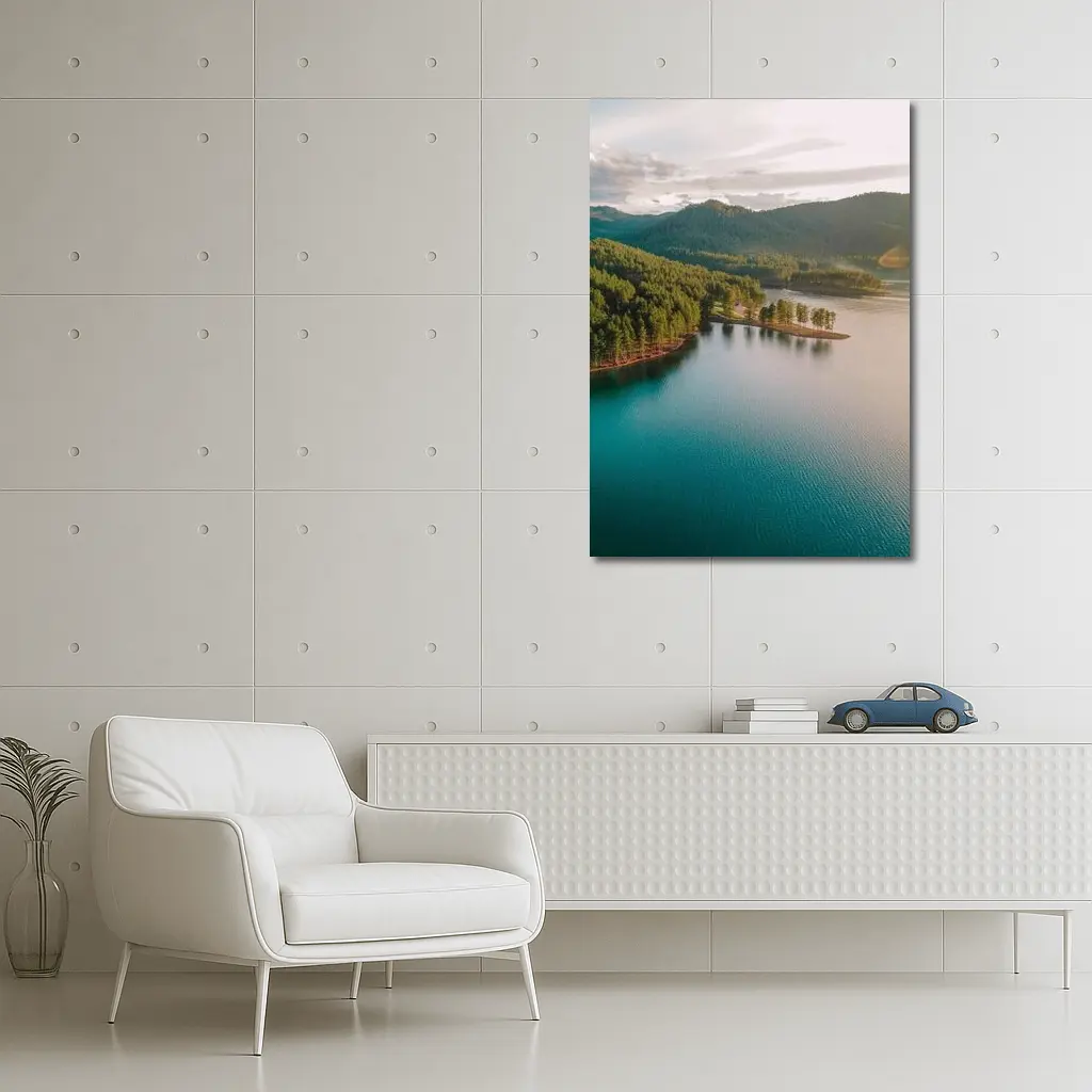 Aerial Teal Lake Forest Mountains Landscape View – Wall Art