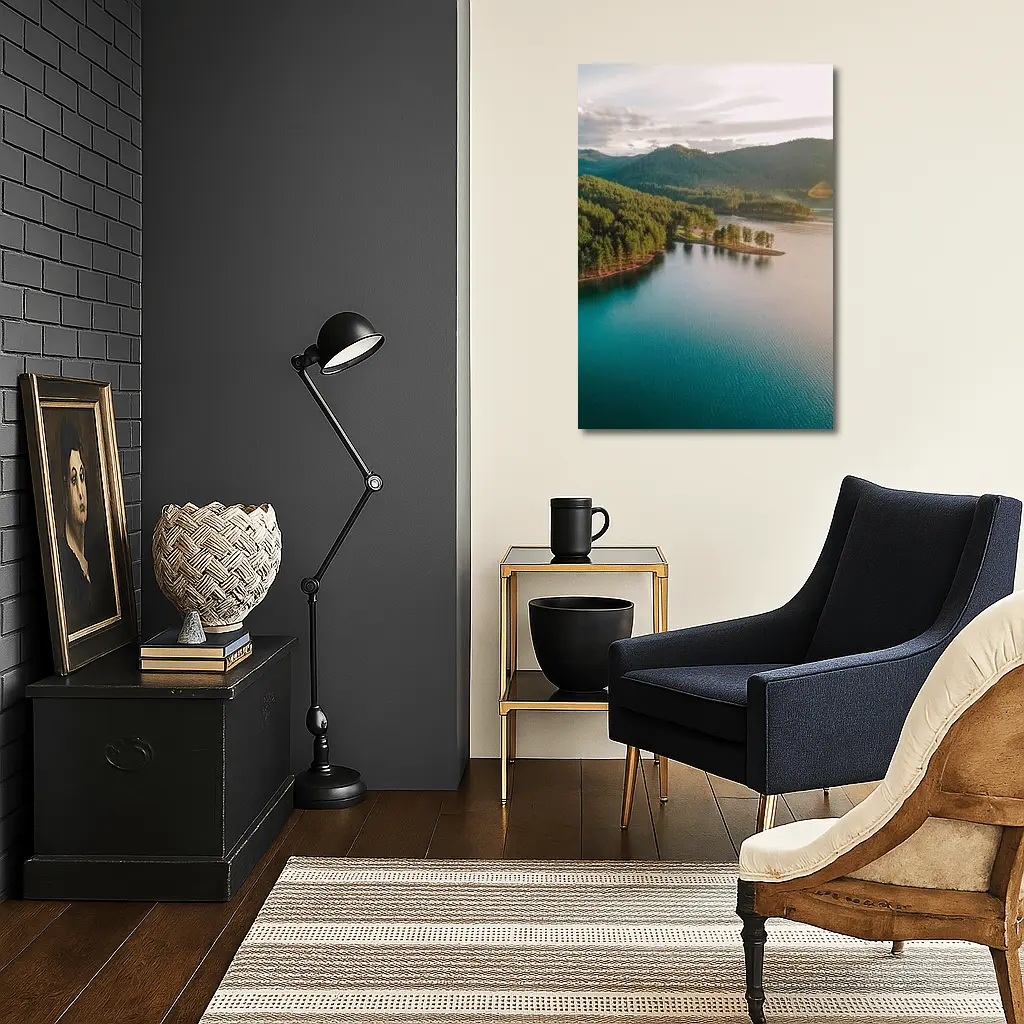 Aerial Teal Lake Forest Mountains Landscape View – Wall Art