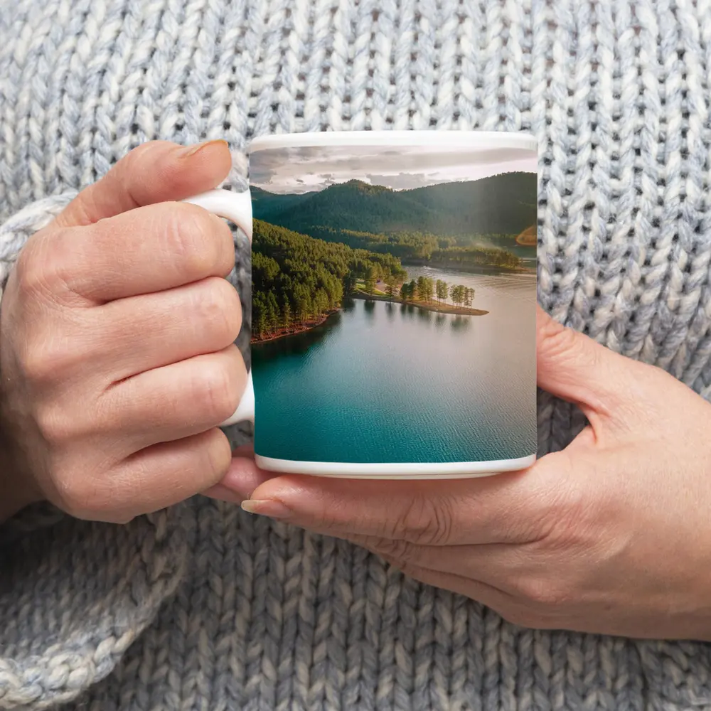 Aerial Teal Lake Forest Mountains Landscape View – Mugs