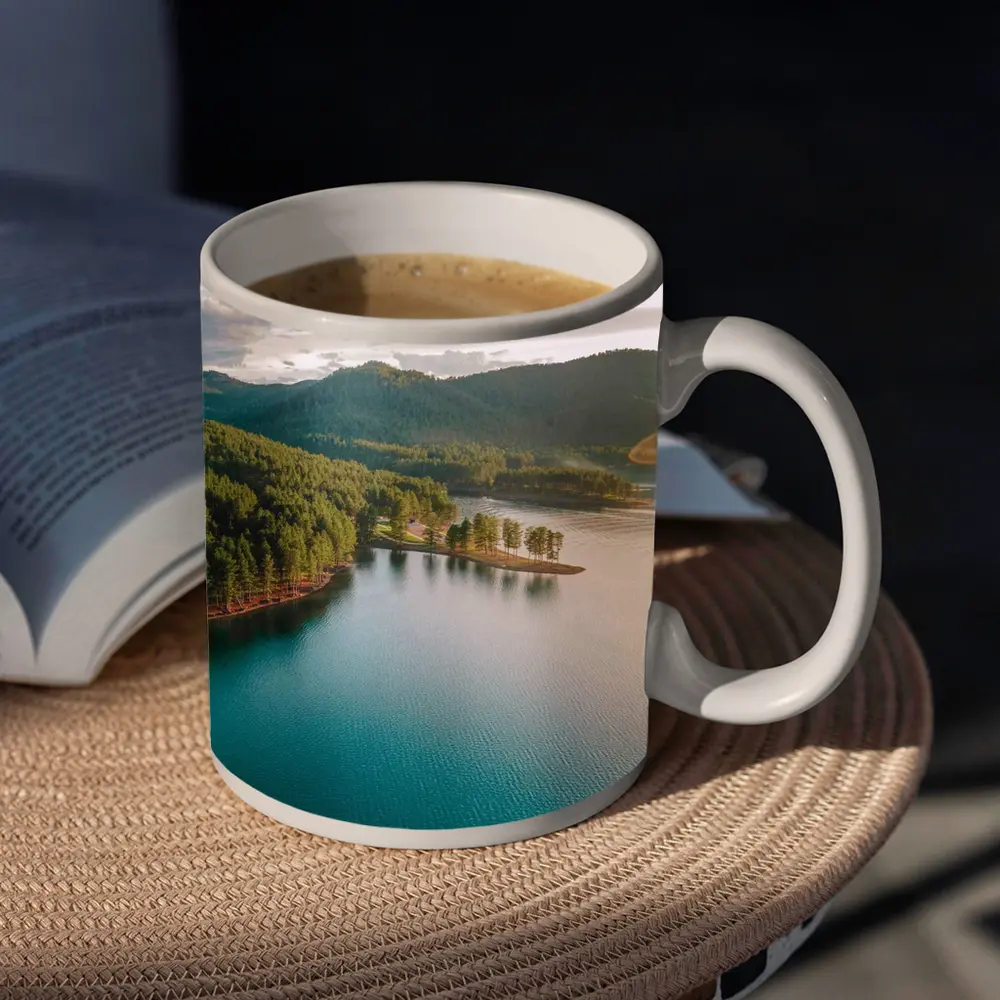 Aerial Teal Lake Forest Mountains Landscape View – Mugs
