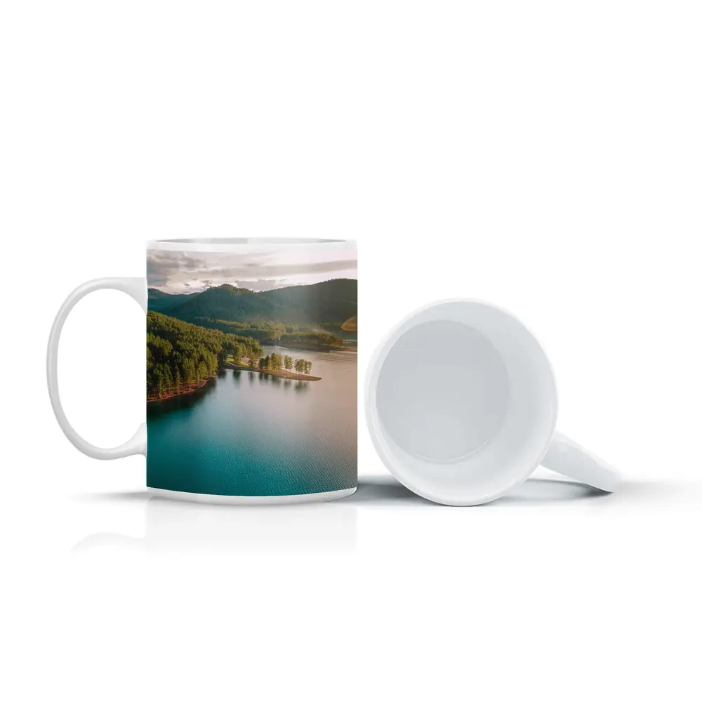 Aerial Teal Lake Forest Mountains Landscape View – Mugs
